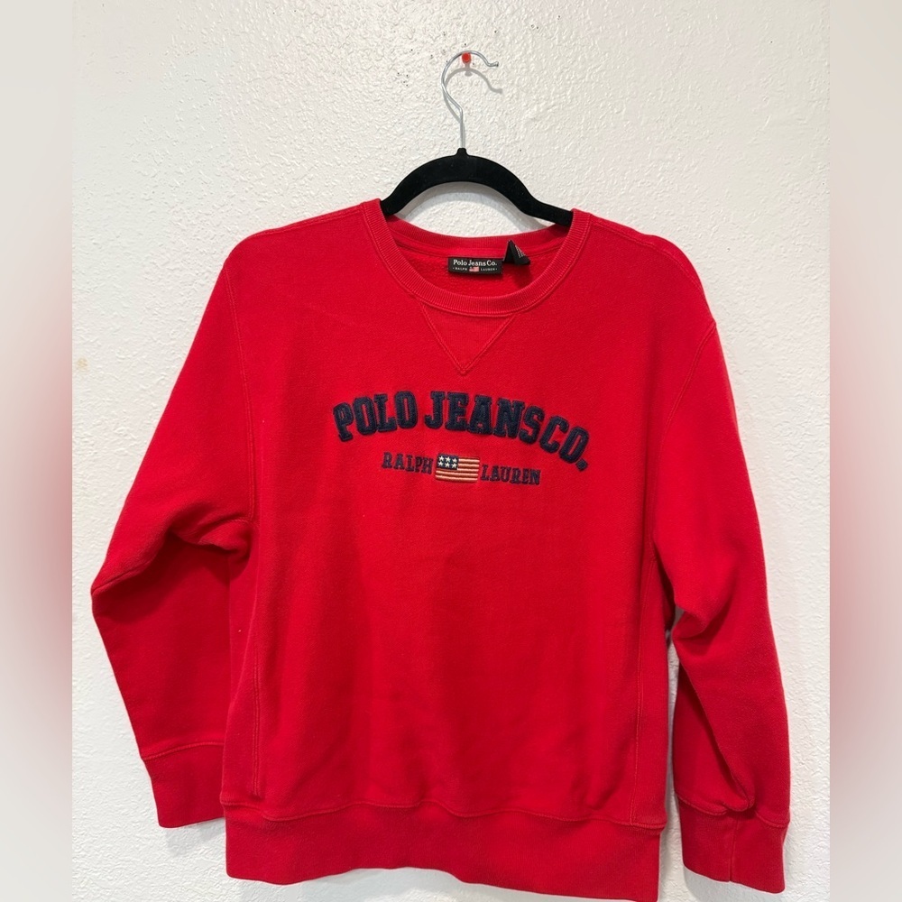 Vintage Polo Jeans Co. by Ralph Lauren red crewneck sweatshirt.